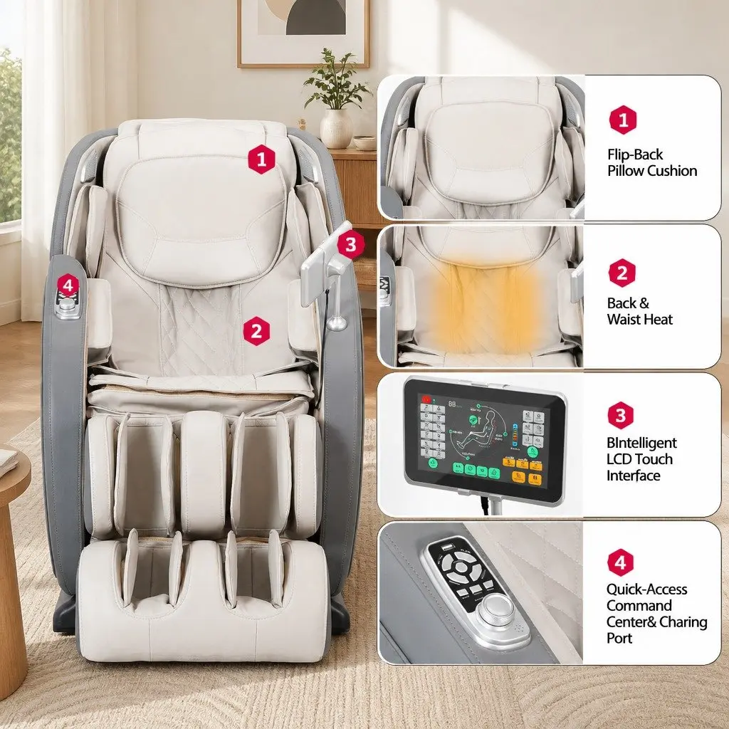 4D Massage Chair Electric Recliner Full Body SL-Track Zero Gravity Grey PU Leather