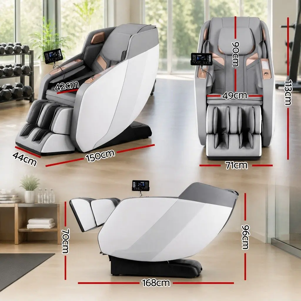 Electric Massage Chair Full Body PU Leather 135cm White Grey