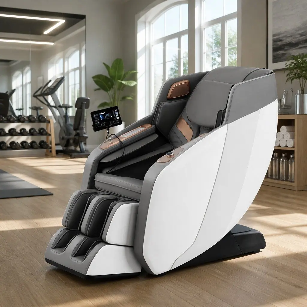 Electric Massage Chair Full Body PU Leather 135cm White Grey