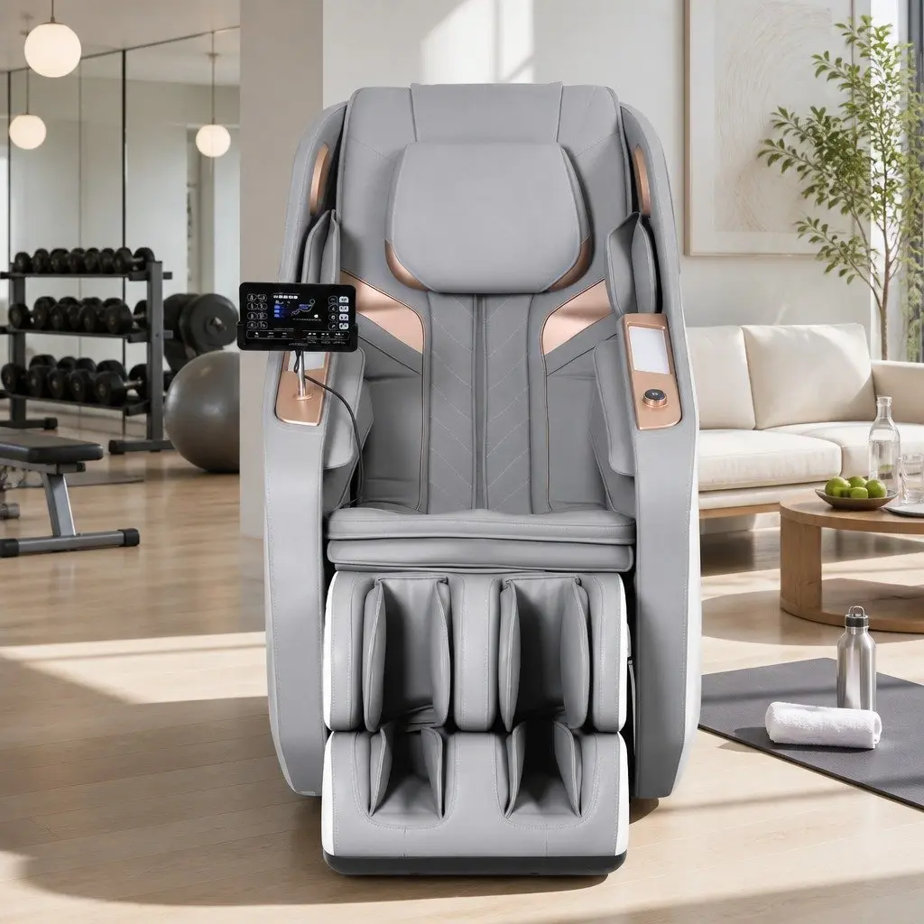 Electric Massage Chair Full Body PU Leather 135cm White Grey