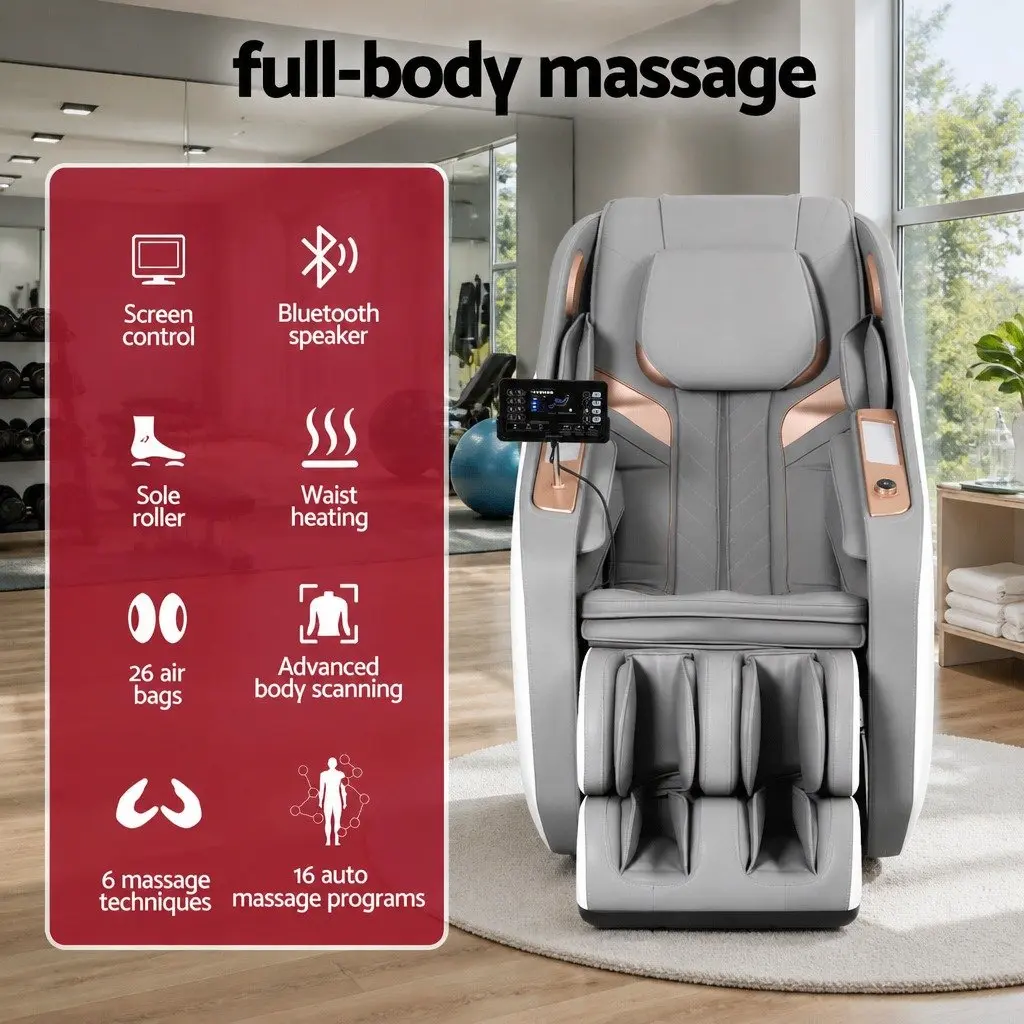 Electric Massage Chair Full Body PU Leather 135cm White Grey
