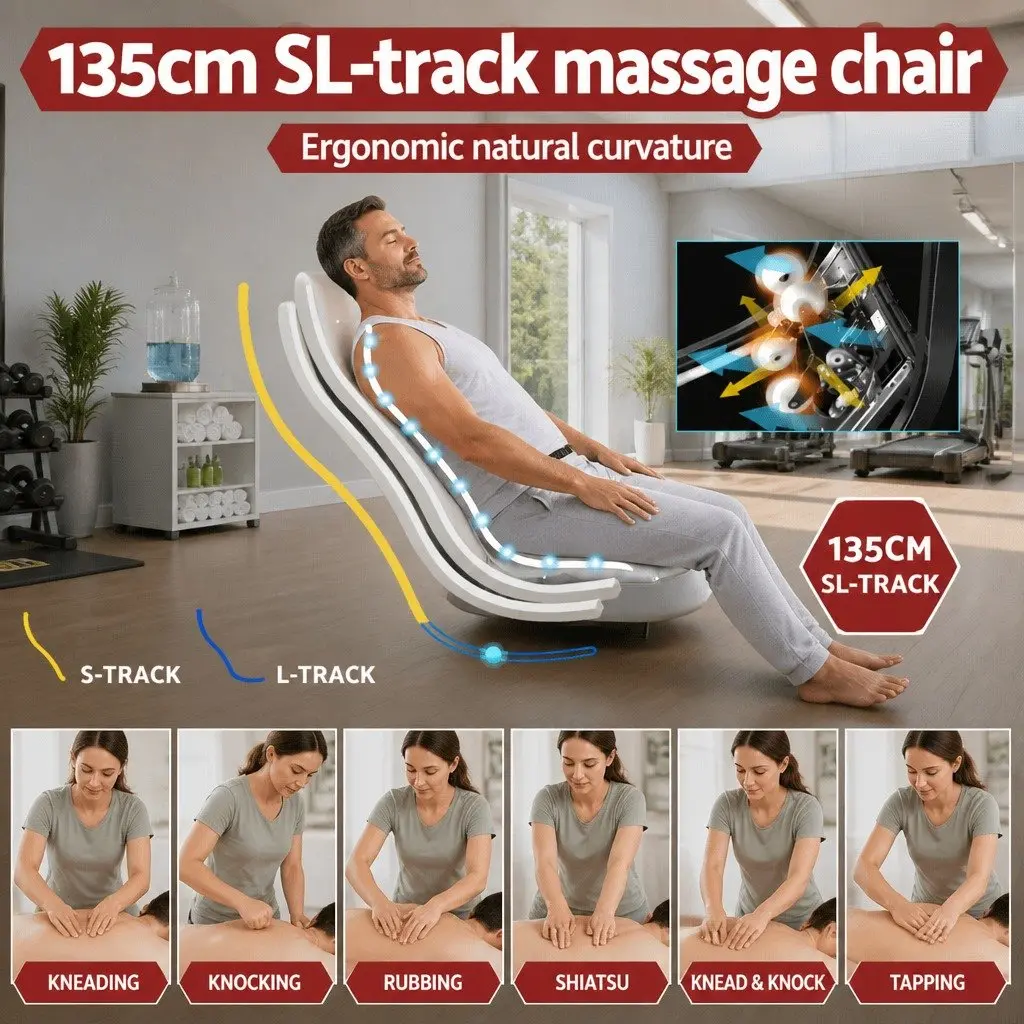 Electric Massage Chair Full Body PU Leather 135cm White Grey