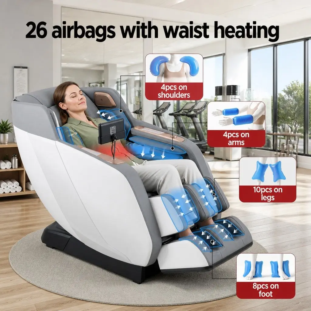 Electric Massage Chair Full Body PU Leather 135cm White Grey