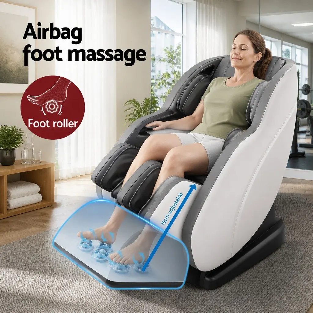 Electric Massage Chair Full Body PU Leather 135cm White Grey