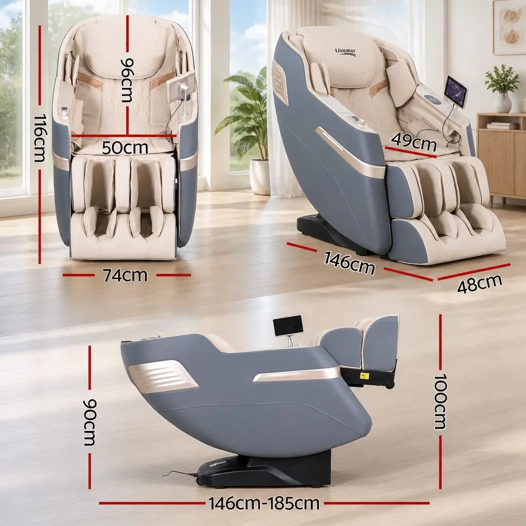 Massage Chair Recliner 4D Full Body SL Track Zero Gravity Heated Grey Leather