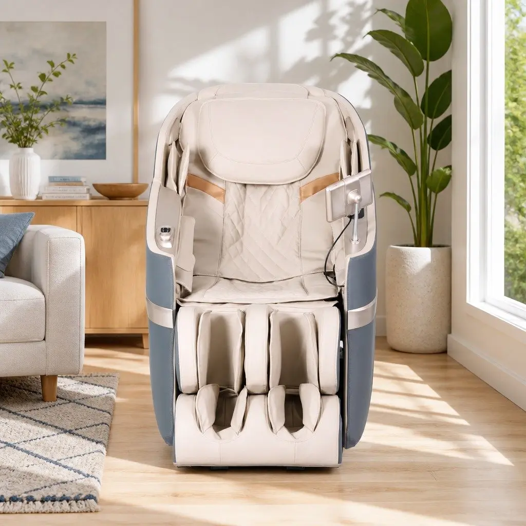 Massage Chair Recliner 4D Full Body SL Track Zero Gravity Heated Grey Leather