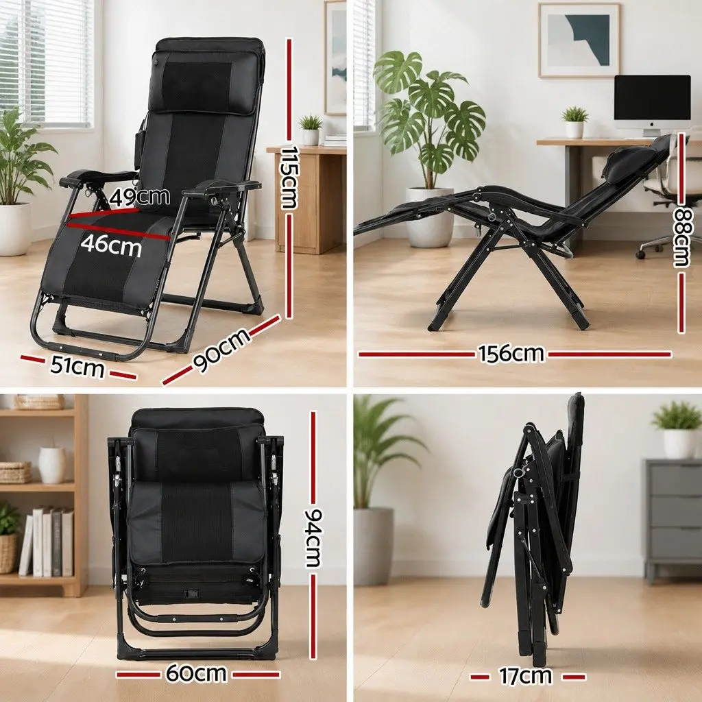 Massage Chair Electric Recliner Foldable PU Leather 51cm x 90cm x 115cm Black
