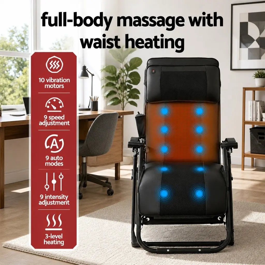 Massage Chair Electric Recliner Foldable PU Leather 51cm x 90cm x 115cm Black