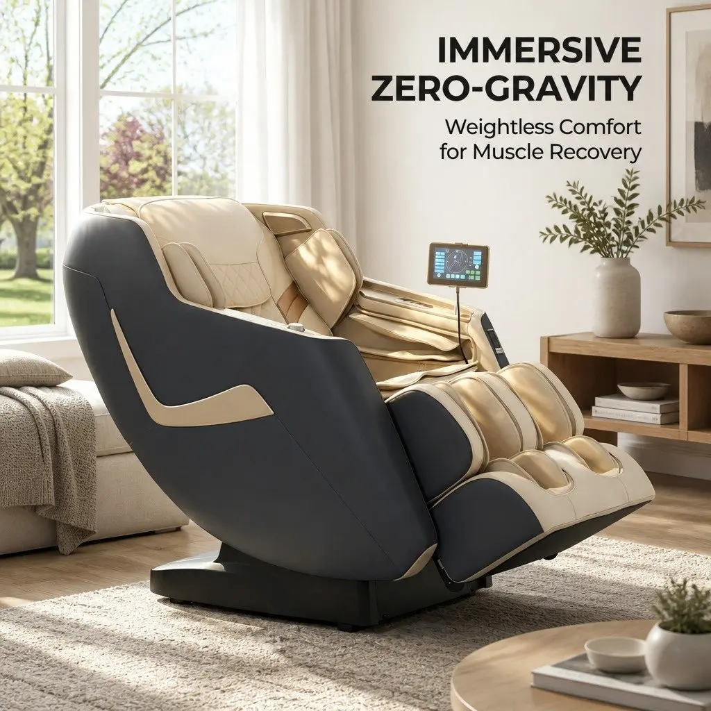 Massage Chair Electric Recliner 3D Leather 142cm Grey Full Body Massager