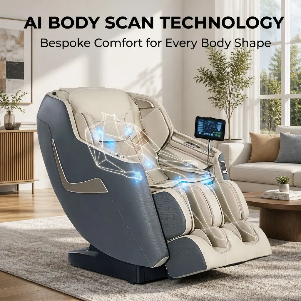 Massage Chair Electric Recliner 3D Leather 142cm Grey Full Body Massager