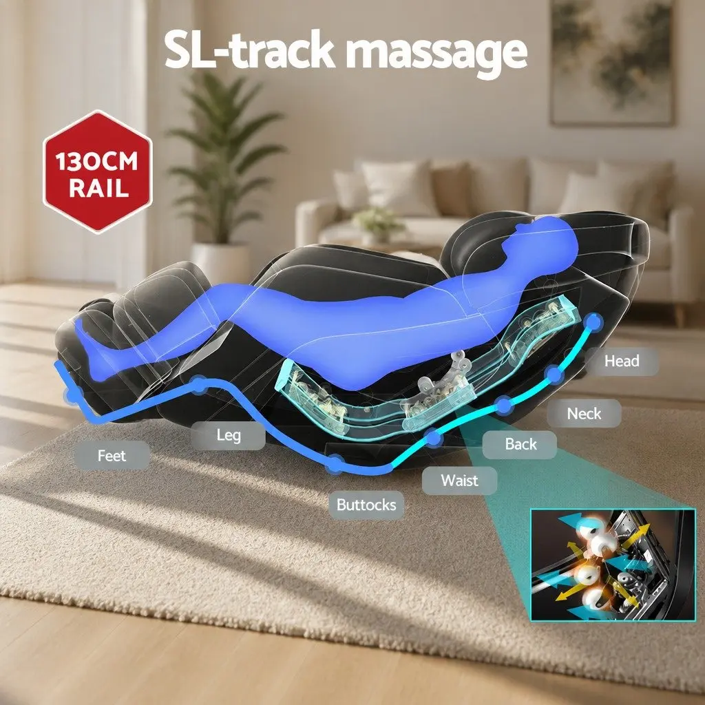 Massage Chair Electric Recliner 3D Leather 142cm Grey Full Body Massager