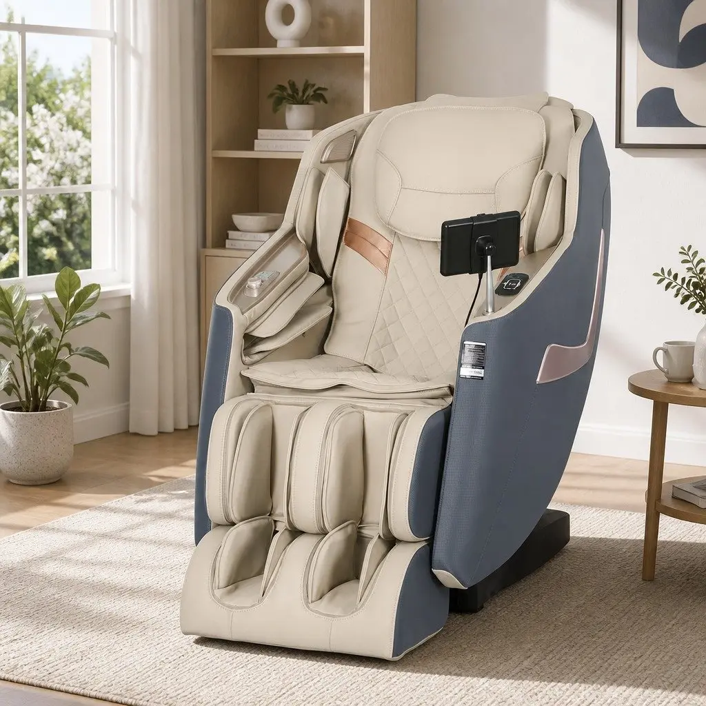 Massage Chair Electric Recliner 3D Leather 142cm Grey Full Body Massager