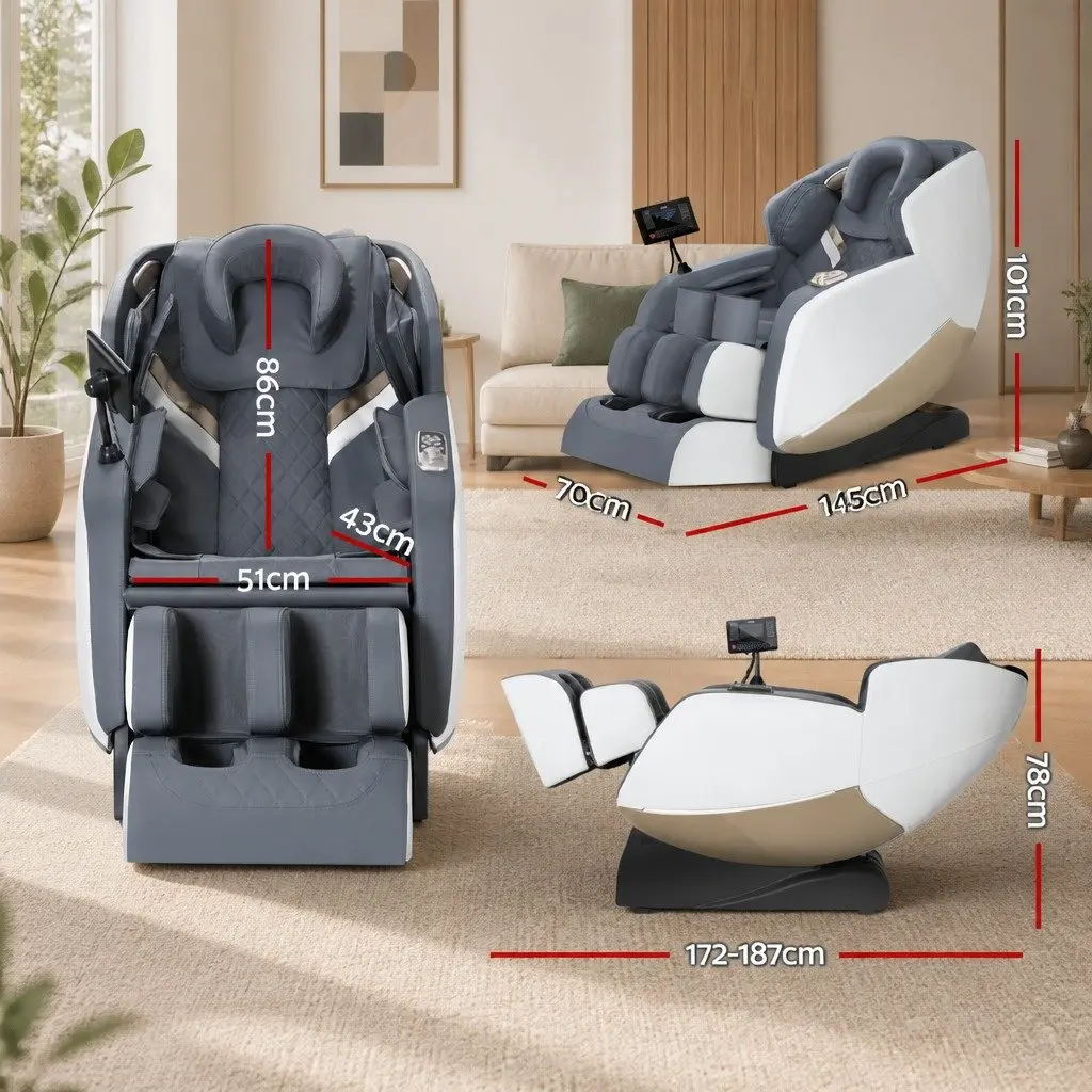 Electric Massage Chair Leather Grey Full Body Zero Gravity Recliner