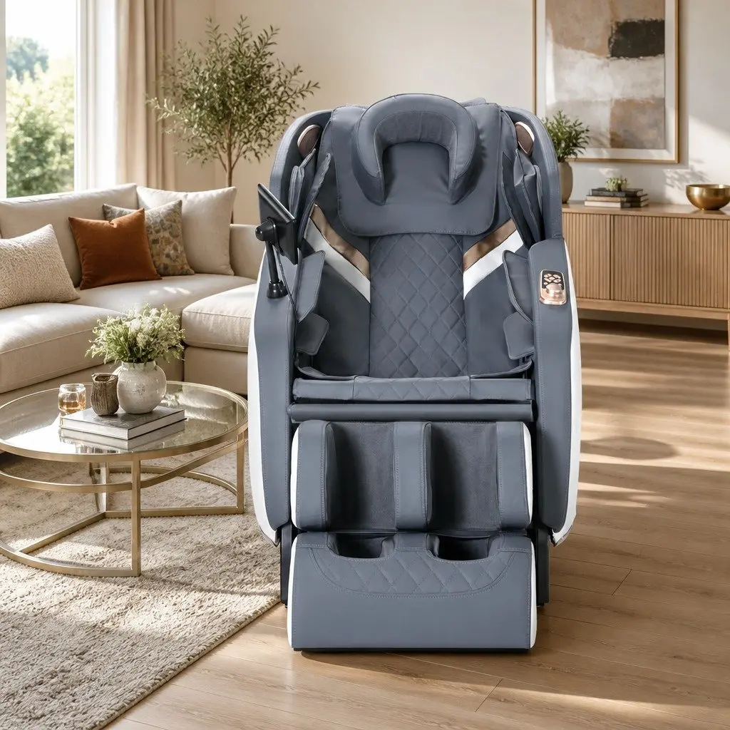 Electric Massage Chair Leather Grey Full Body Zero Gravity Recliner