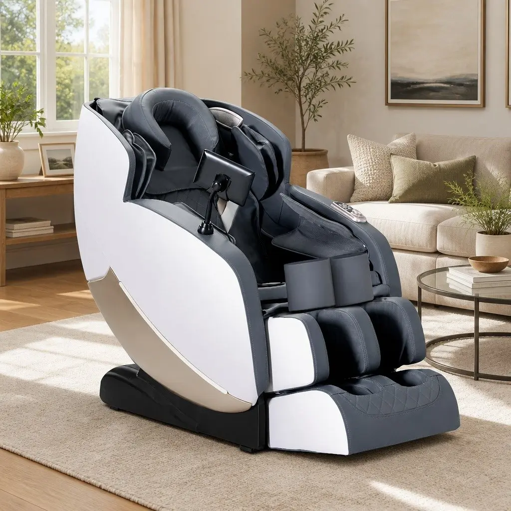 Electric Massage Chair Leather Grey Full Body Zero Gravity Recliner