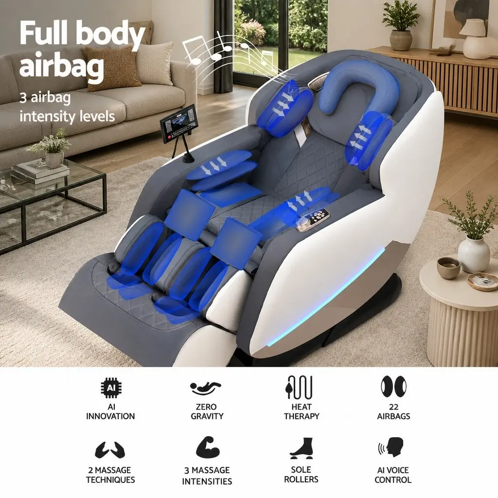 Electric Massage Chair Leather Grey Full Body Zero Gravity Recliner