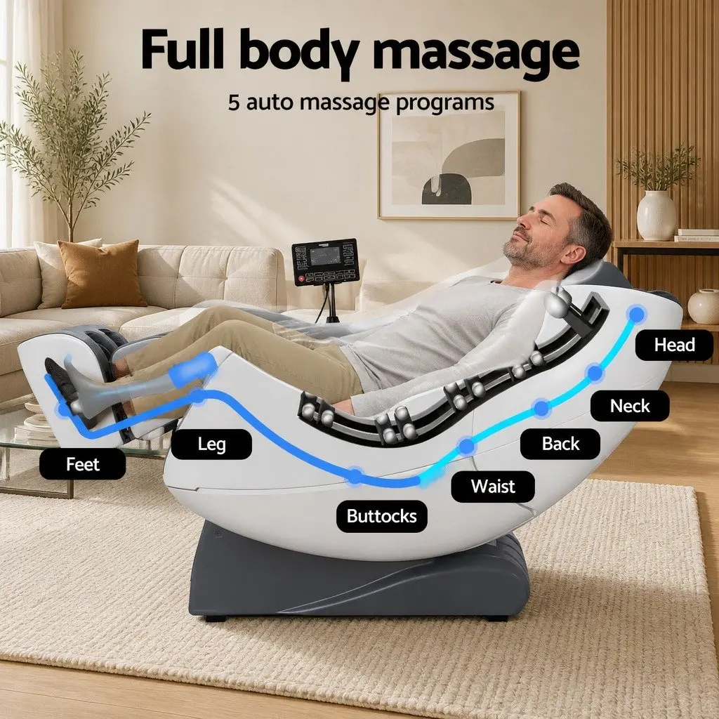 Electric Massage Chair Leather Grey Full Body Zero Gravity Recliner