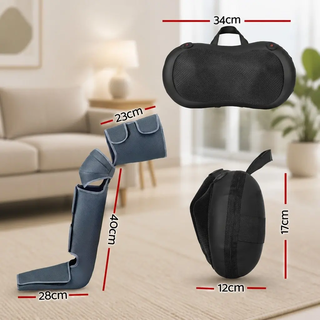 Leg Massager Air Compression Fabric Black and Grey Neck Massager Shiatsu Portable with Heat Therapy