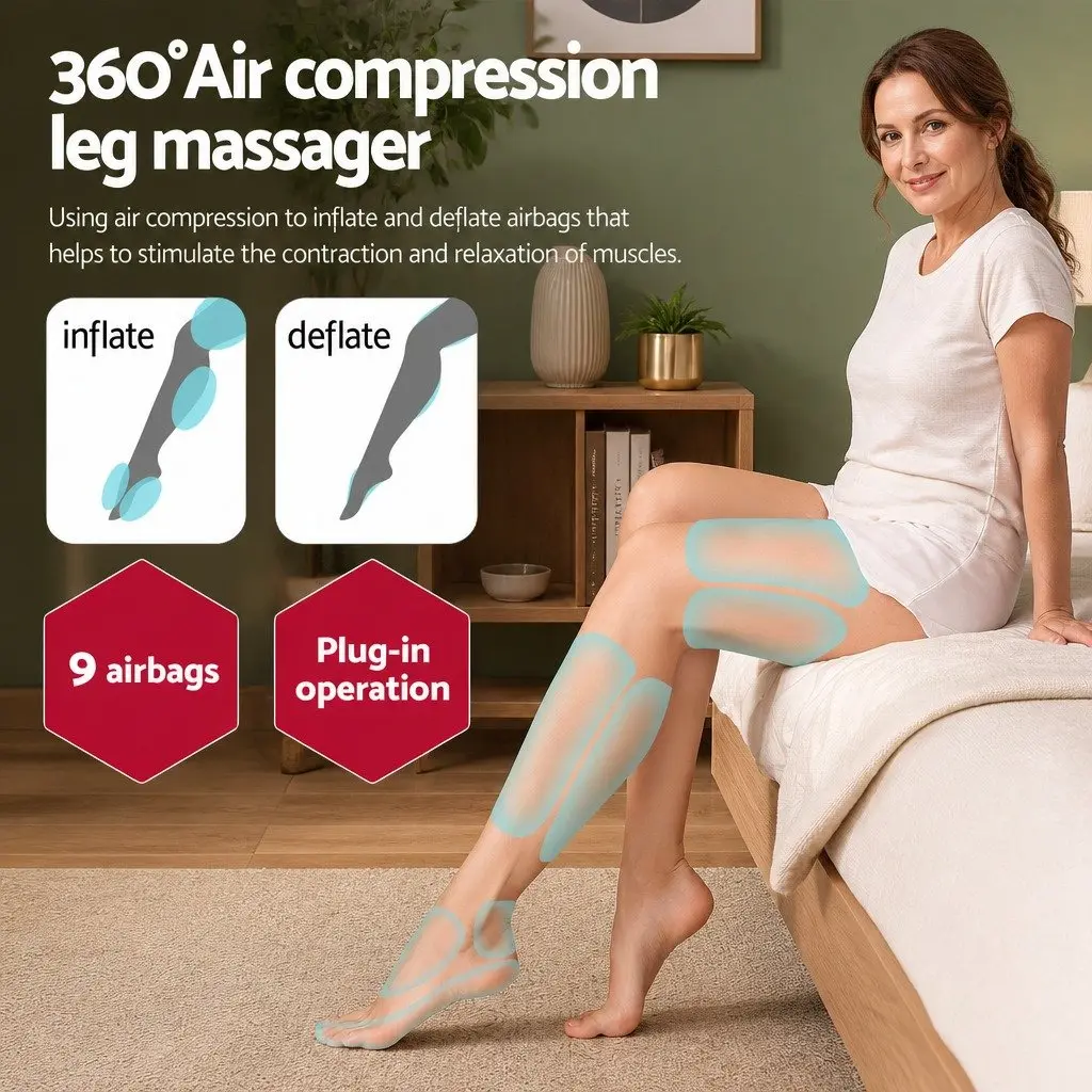 Leg Massager Air Compression Fabric Black and Grey Neck Massager Shiatsu Portable with Heat Therapy