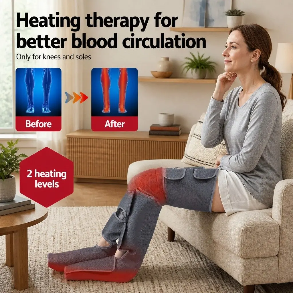 Leg Massager Air Compression Fabric Black and Grey Neck Massager Shiatsu Portable with Heat Therapy