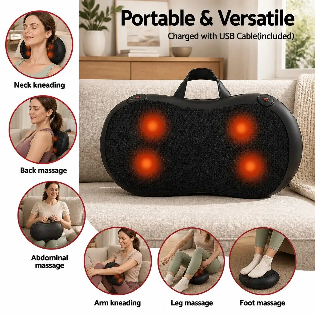 Leg Massager Air Compression Fabric Black and Grey Neck Massager Shiatsu Portable with Heat Therapy