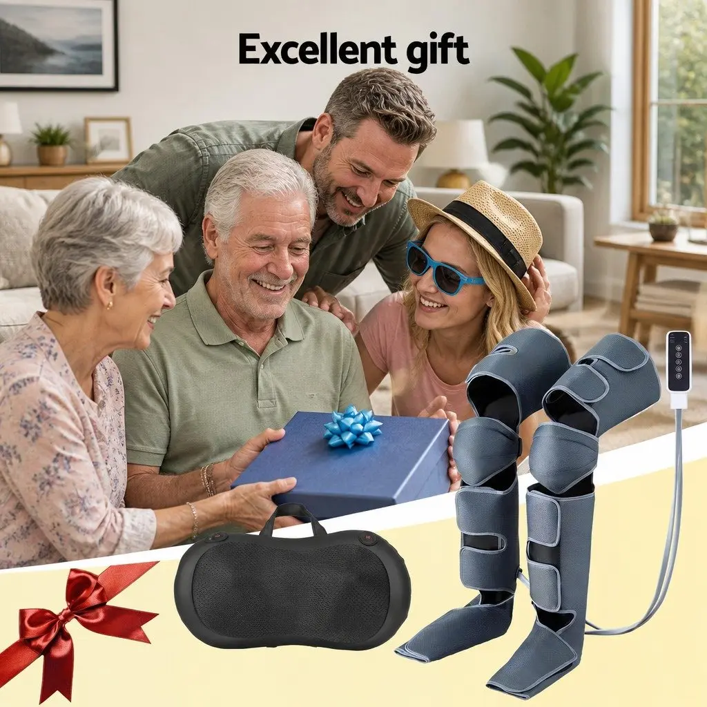 Leg Massager Air Compression Fabric Black and Grey Neck Massager Shiatsu Portable with Heat Therapy