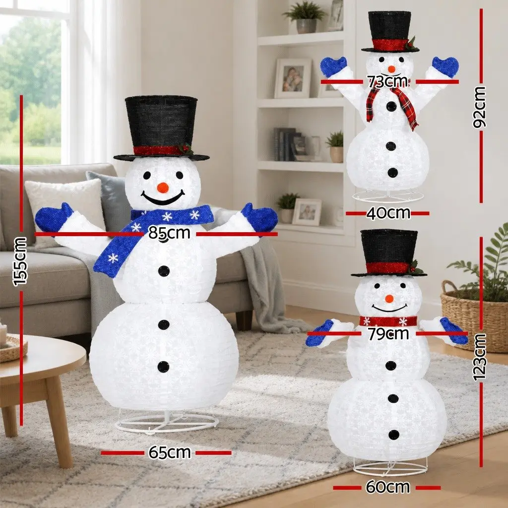 Christmas Lights LED Snowman Decorations 3 Piece Outdoor Indoor Festive Light Set