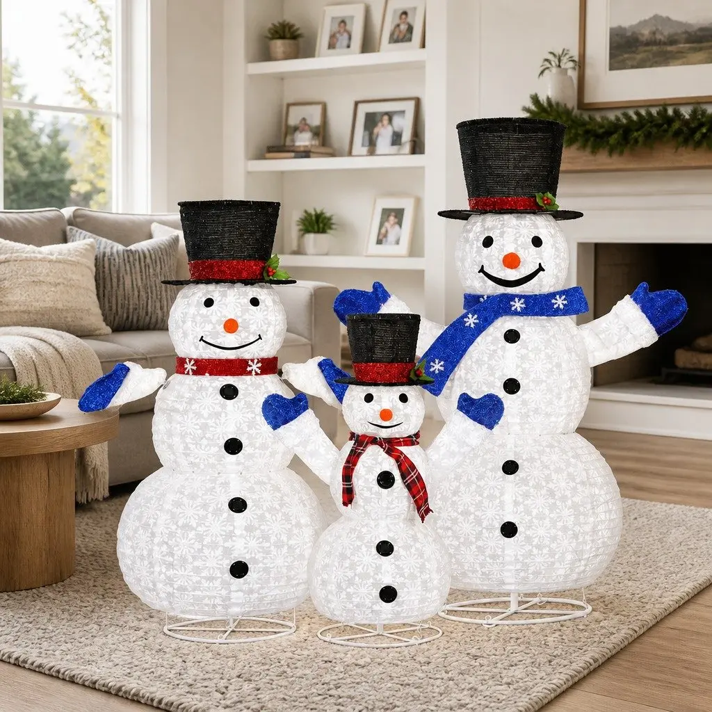 Christmas Lights LED Snowman Decorations 3 Piece Outdoor Indoor Festive Light Set