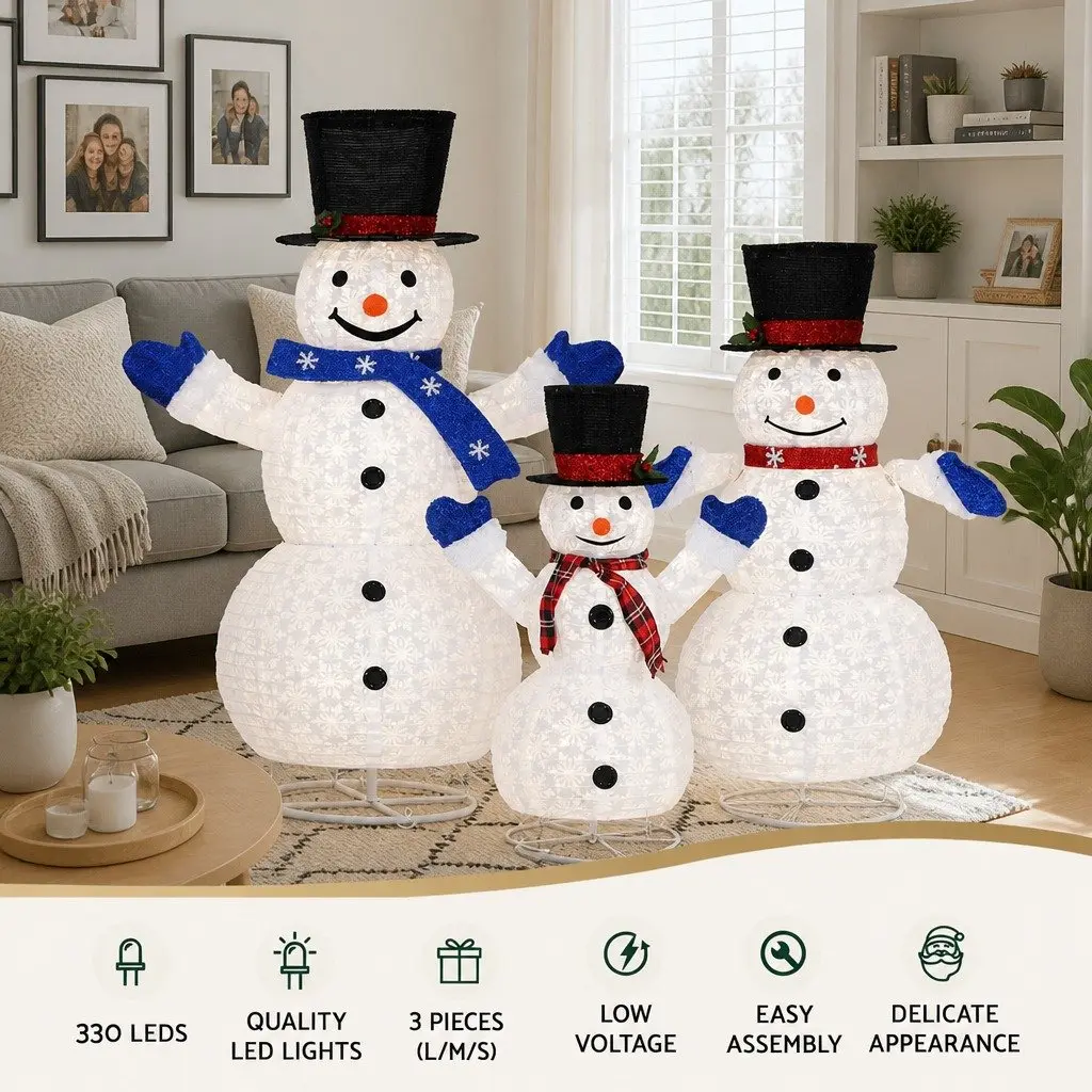 Christmas Lights LED Snowman Decorations 3 Piece Outdoor Indoor Festive Light Set
