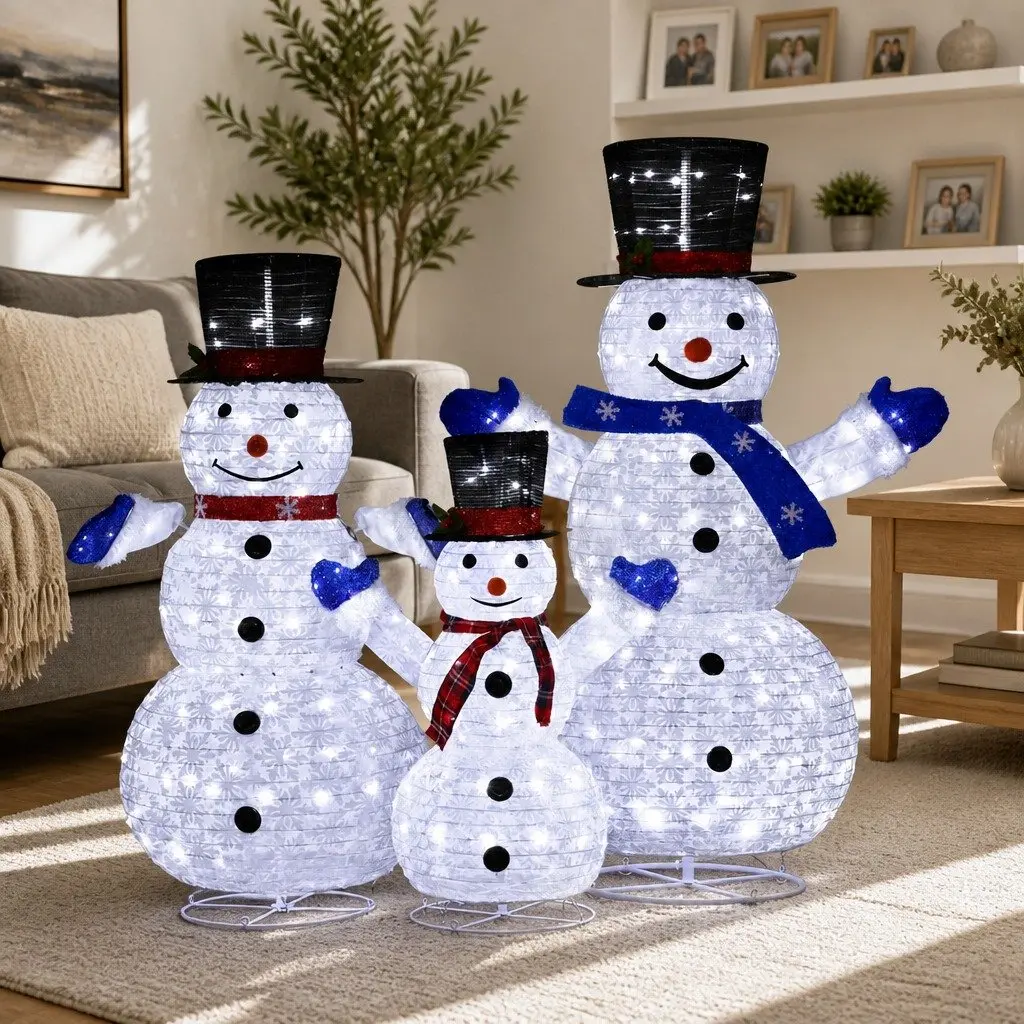 Christmas Lights LED Snowman Decorations 3 Piece Outdoor Indoor Festive Light Set