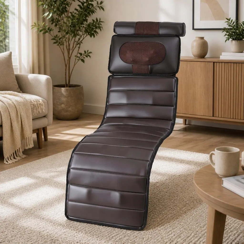 Full Body Massage Mat PU Leather 166cm Brown with Kneading Neck Foot Massager Heated Vibration Airbag