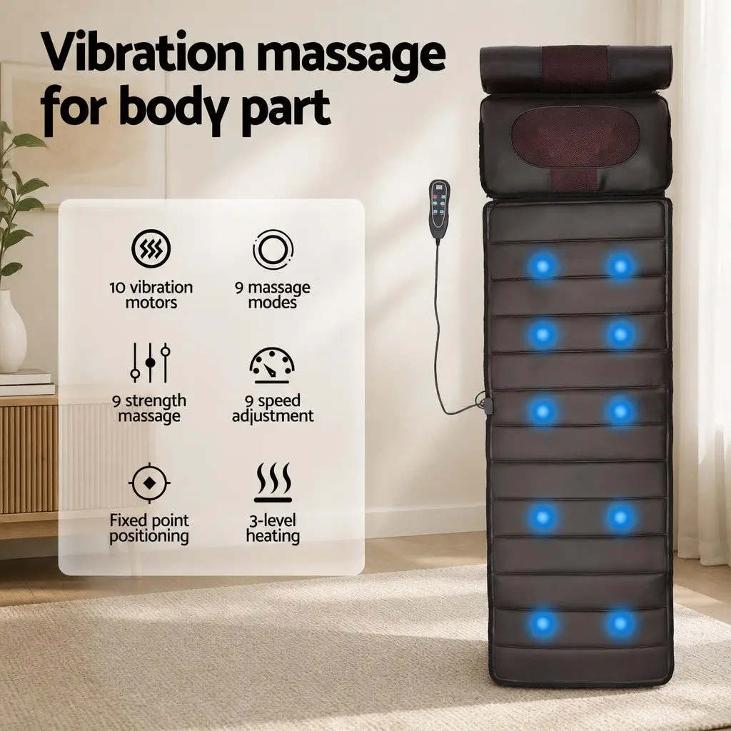 Full Body Massage Mat PU Leather 166cm Brown with Kneading Neck Foot Massager Heated Vibration Airbag