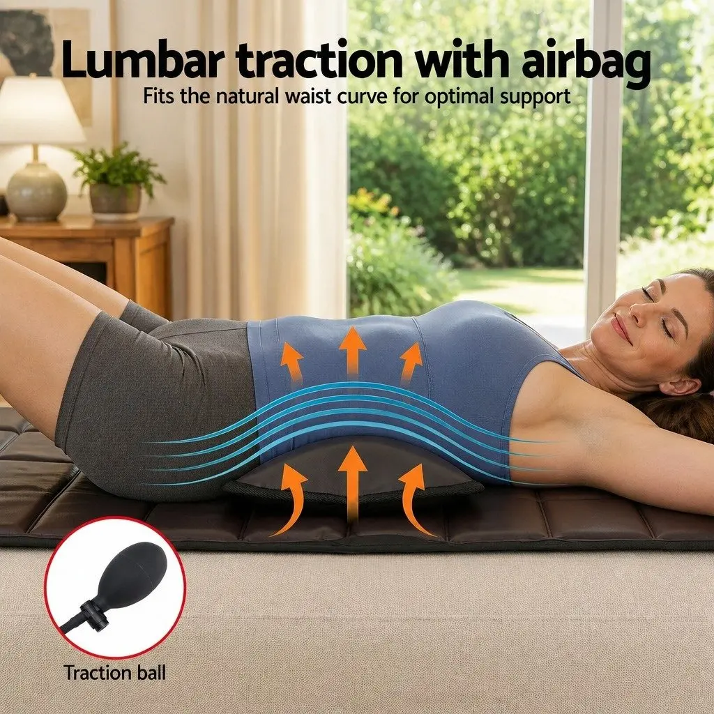 Full Body Massage Mat PU Leather 166cm Brown with Kneading Neck Foot Massager Heated Vibration Airbag