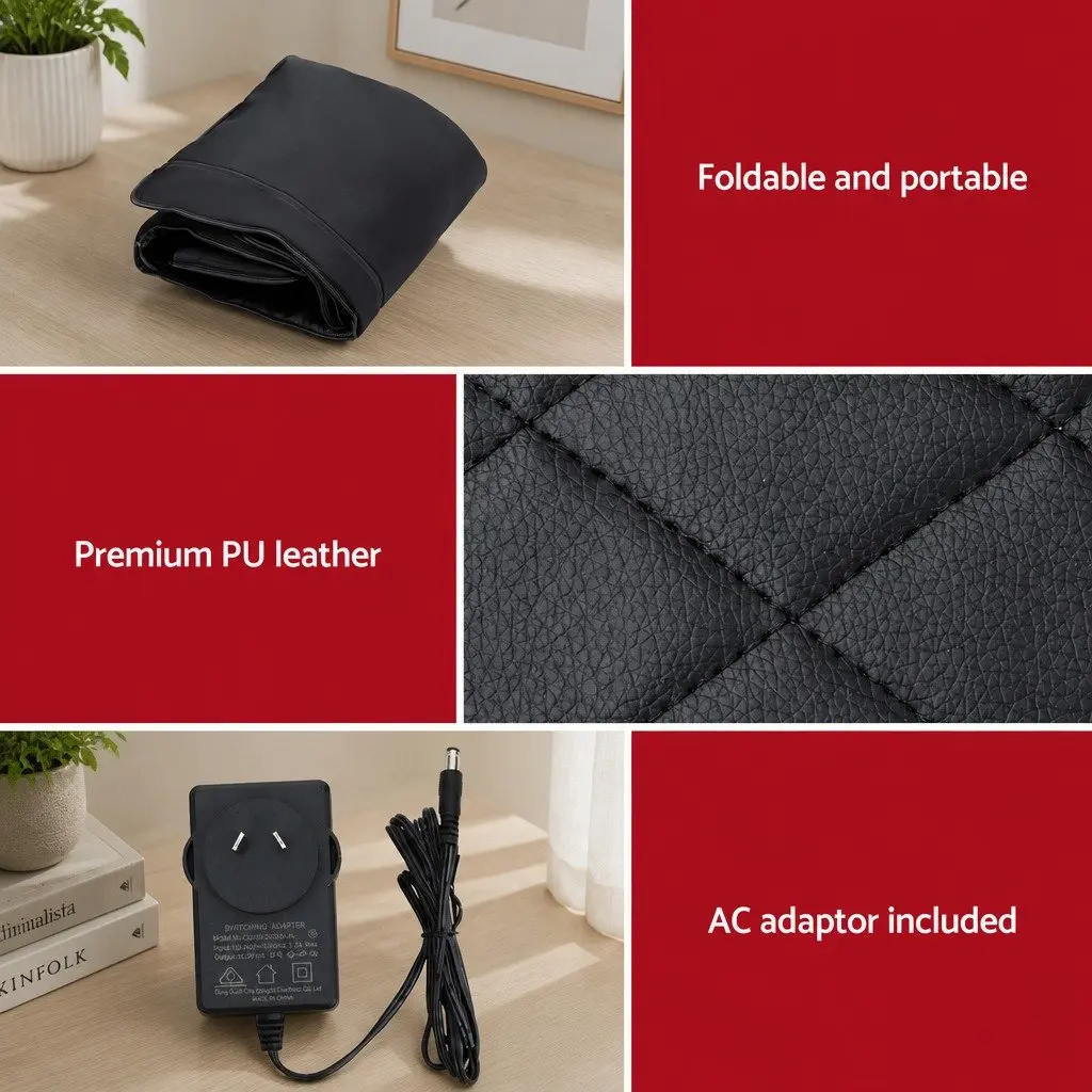 Full Body Massage Mat Heated Kneading Neck Lumbar Airbag Stretch Vibration Black 170cm x 57cm x 13cm PU Leather