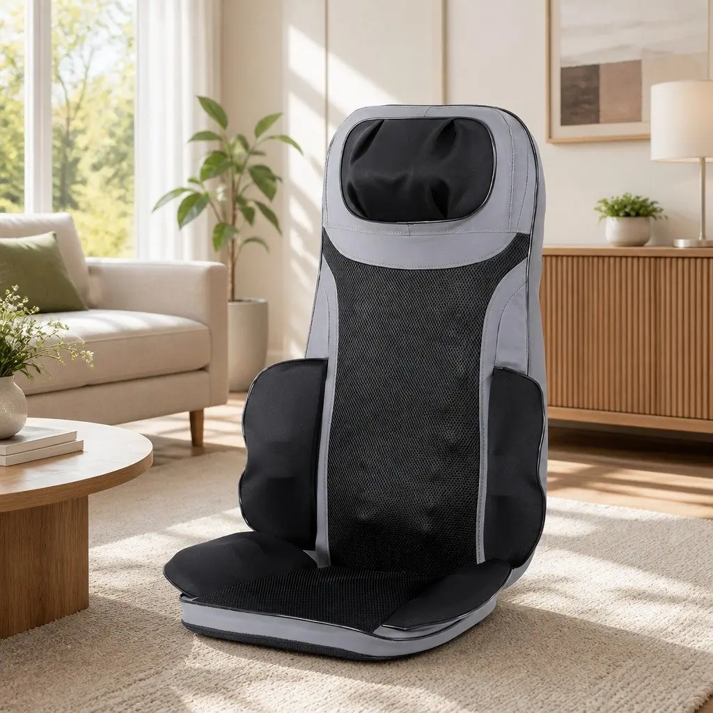 FullbackMassageCushionBlack36cmx36cmx70cm8NodeVibrationHeatingFunctionsForHomeAndOfficeUse