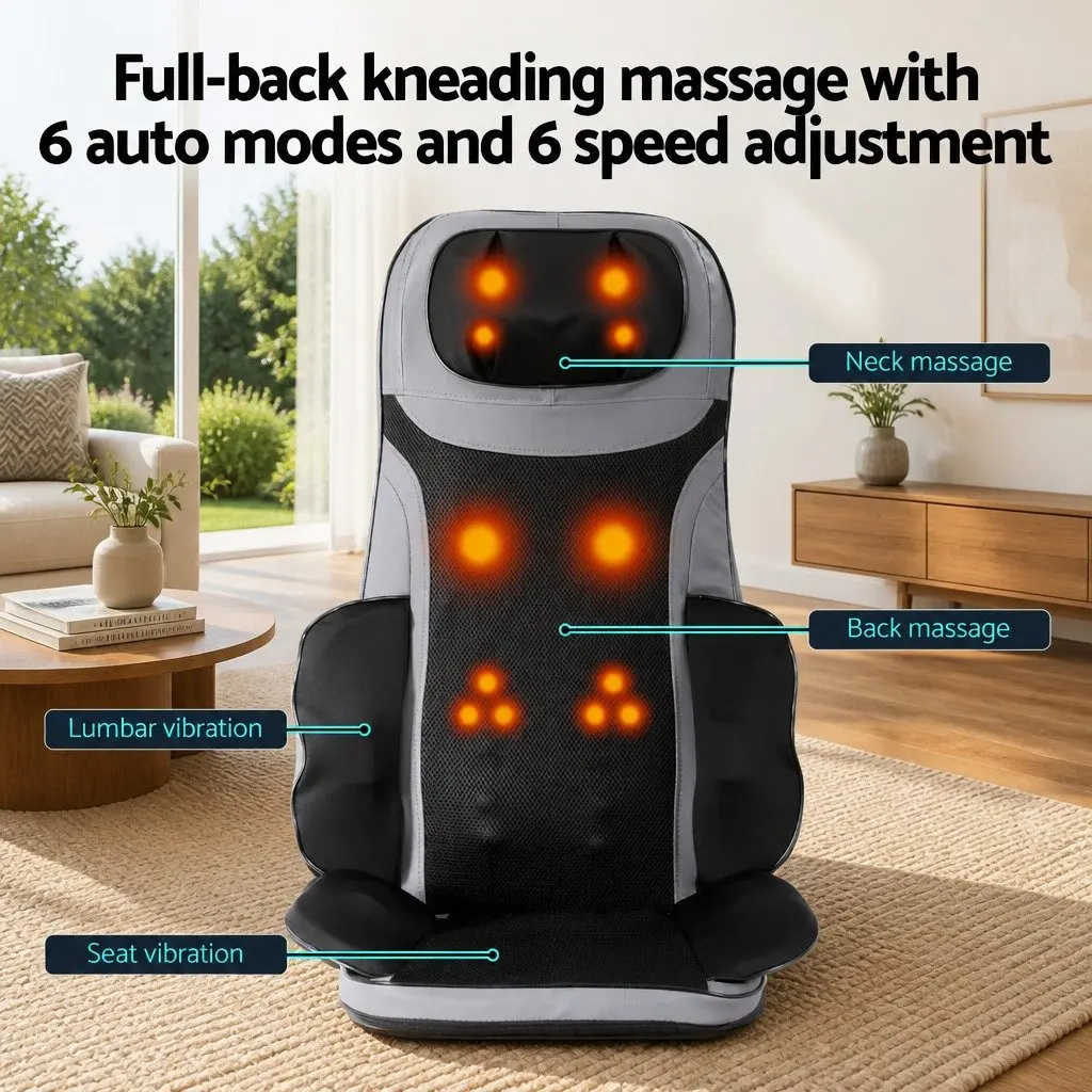 FullbackMassageCushionBlack36cmx36cmx70cm8NodeVibrationHeatingFunctionsForHomeAndOfficeUse