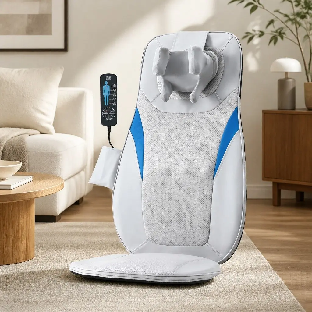 Full Back Massage Cushion 3D Kneading Vibration Heating Grey 40cm x 36cm x 72cm