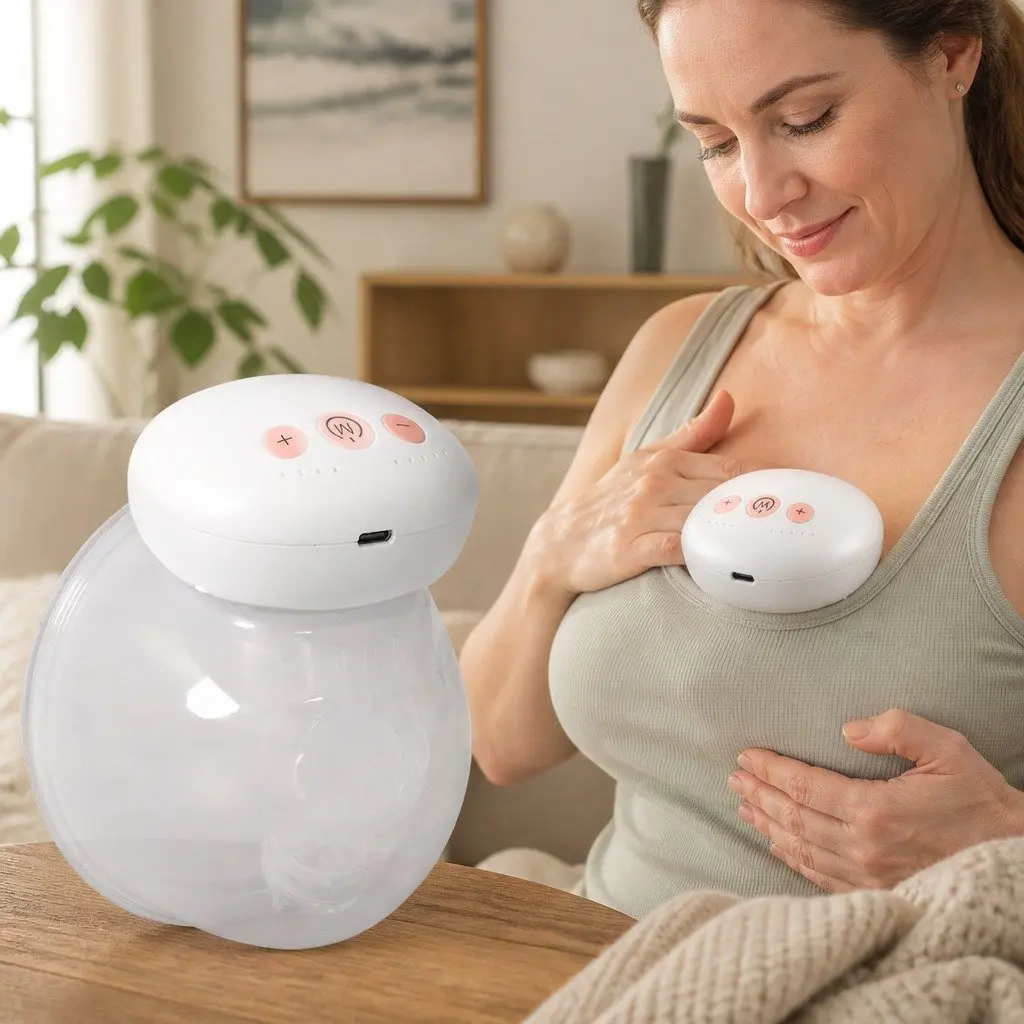 Wearable Breast Pump Electric Portable Hands-Free Milk Collection Clear and White