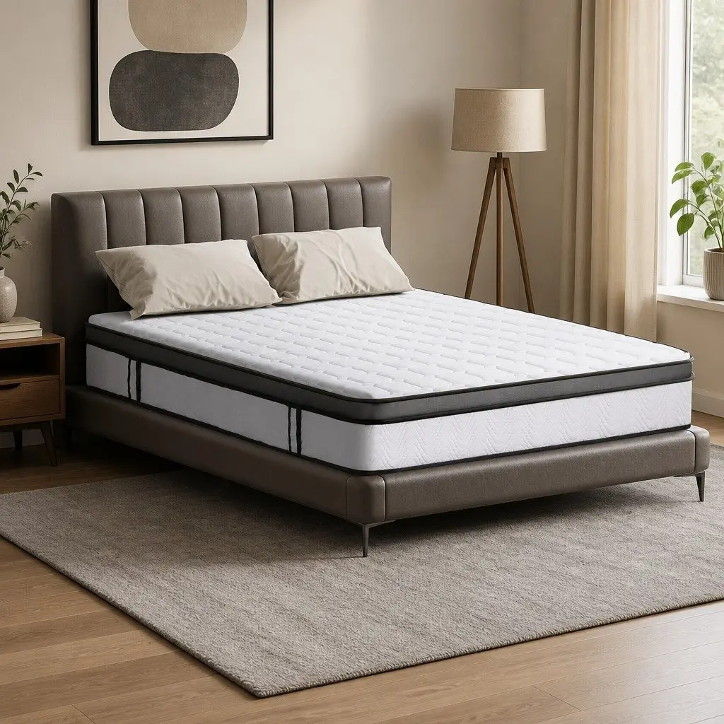 Double Mattress Bonnell Spring 25cm Cool Gel Foam Medium Firm White