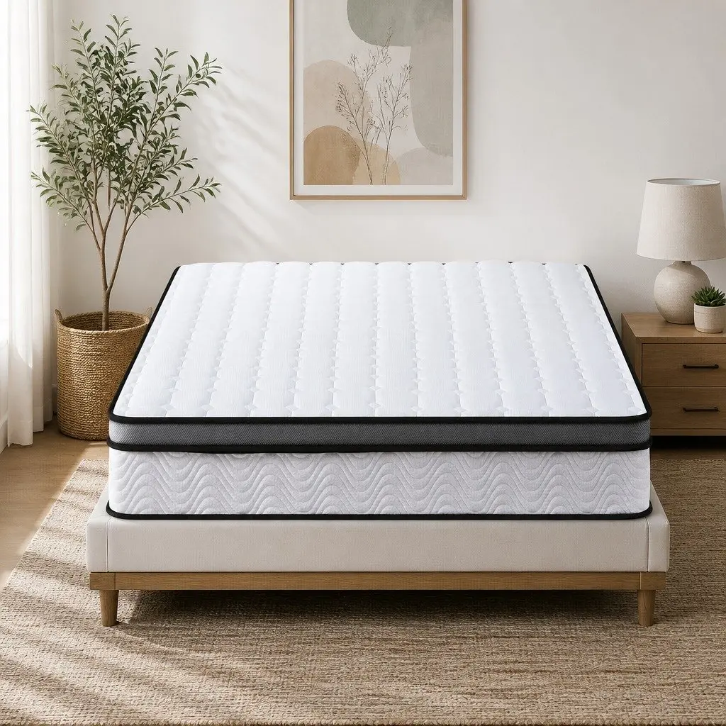 King Size Mattress White 25cm Medium Firm Bonnell Spring Gel Foam Support