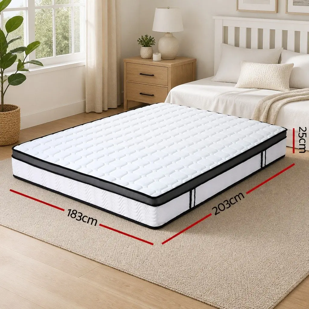 King Size Mattress White 25cm Medium Firm Bonnell Spring Gel Foam Support