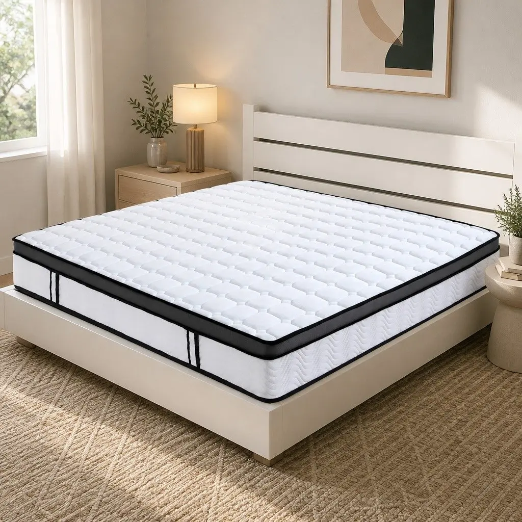King Size Mattress White 25cm Medium Firm Bonnell Spring Gel Foam Support