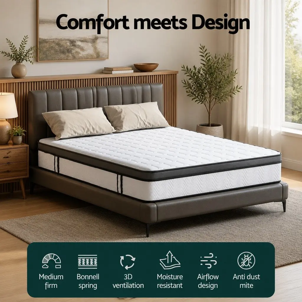 King Size Mattress White 25cm Medium Firm Bonnell Spring Gel Foam Support