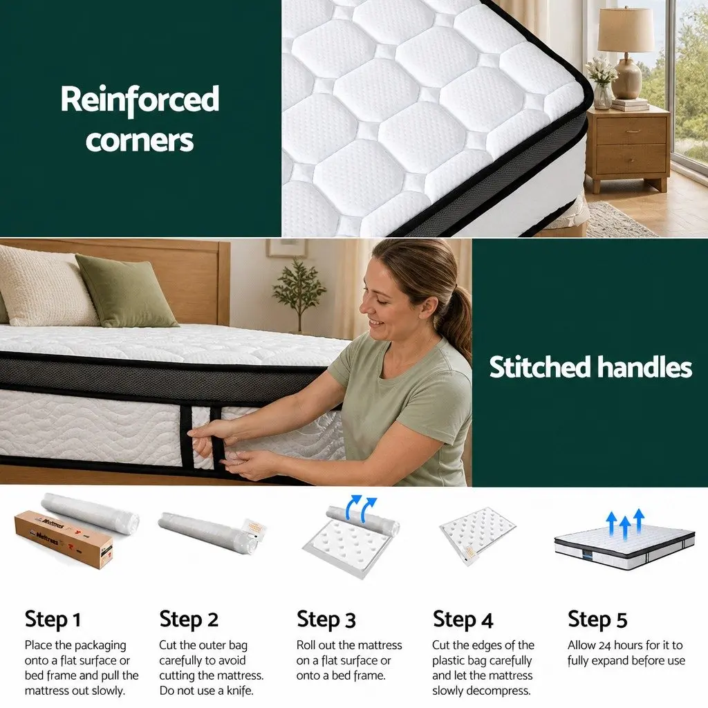 King Size Mattress White 25cm Medium Firm Bonnell Spring Gel Foam Support