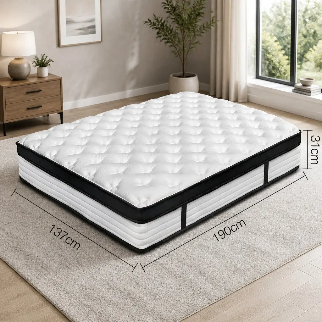 Double Mattress Euro Top 31cm White Plush Pocket Spring Medium Firmness
