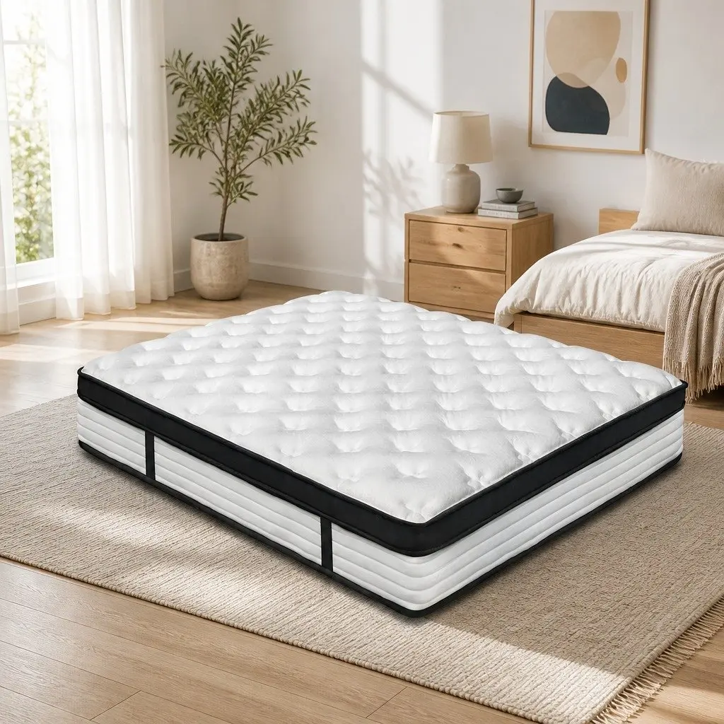 King Size Mattress 31cm Plush Pocket Spring Euro Top Medium Firmness White
