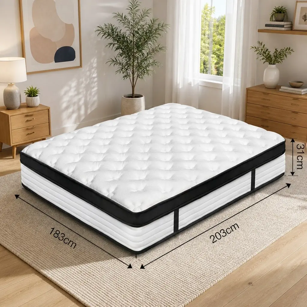 King Size Mattress 31cm Plush Pocket Spring Euro Top Medium Firmness White