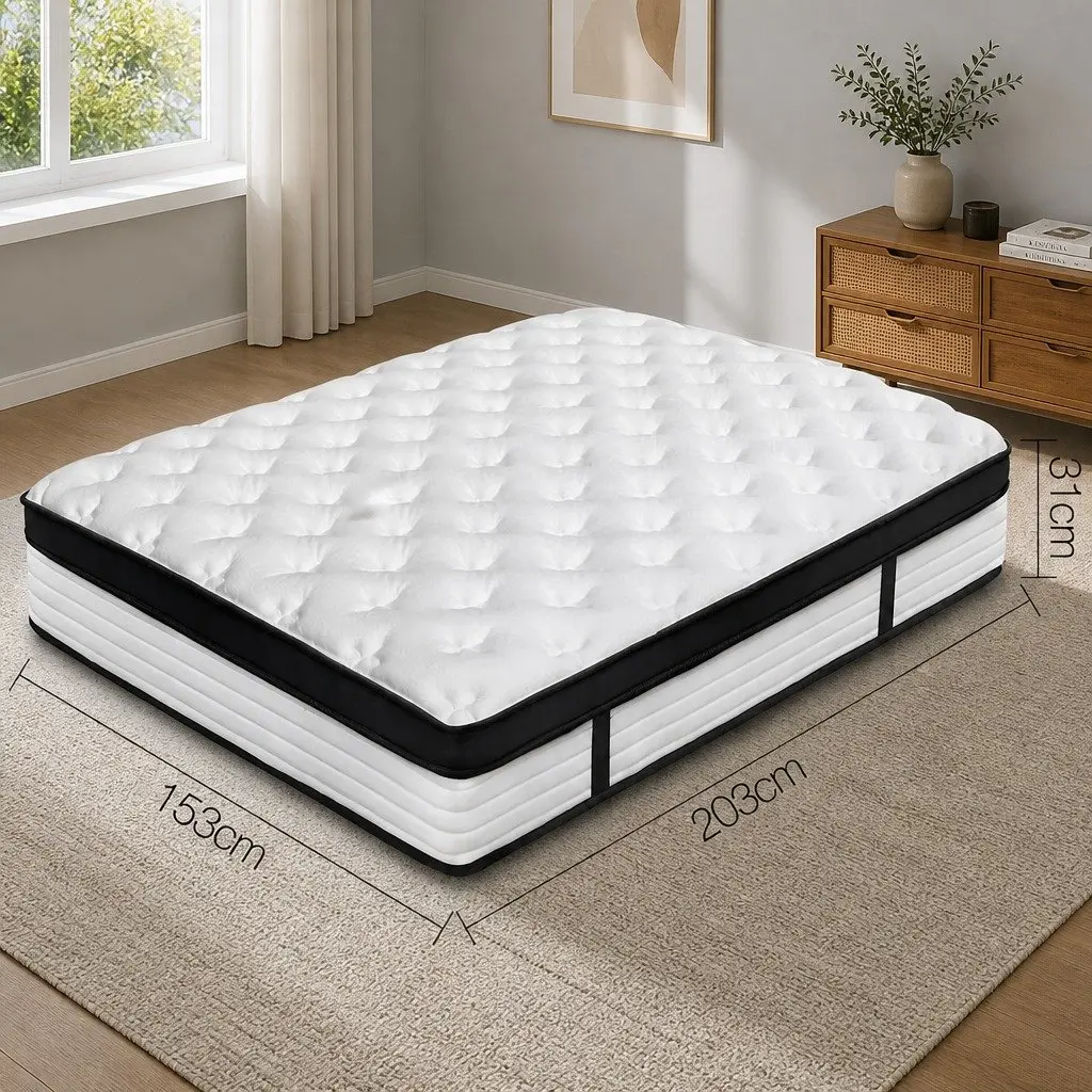 Queen Mattress Plush Euro Top Pocket Spring 31cm White Medium Firmness