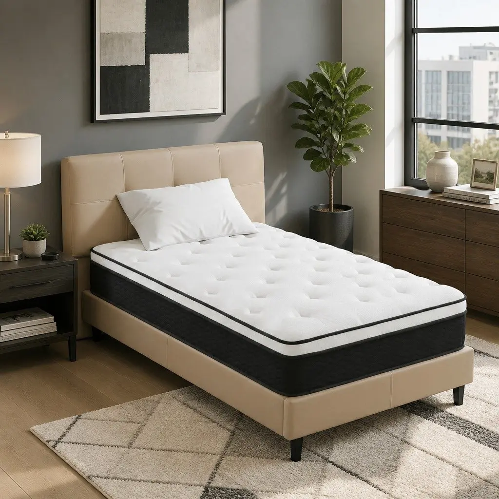 King Single Mattress Bonnell Spring 21cm Medium Firm Support White