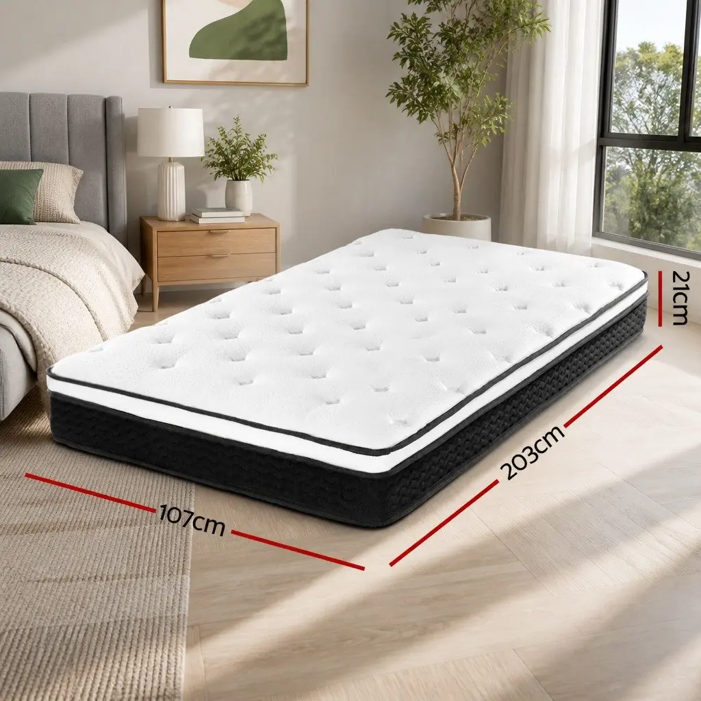King Single Mattress Bonnell Spring 21cm Medium Firm Support White